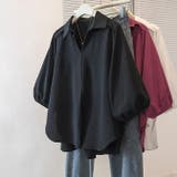 ブラック | 七分袖ランタンスリーブトップスゆったりミディ丈  | WITCH