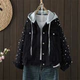 ブラック | パールデザイン フード付き デニムジャケット | WITCH