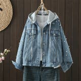 ブルー | パールデザイン フード付き デニムジャケット | WITCH