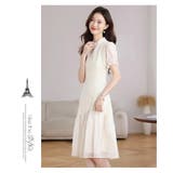 チャイナドレス レトロ風ワンピース 異素材切り替え 半袖 パフ袖 | WITCH | 詳細画像11 