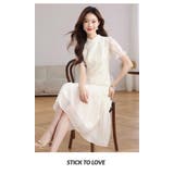 チャイナドレス レトロ風ワンピース 異素材切り替え 半袖 パフ袖 | WITCH | 詳細画像16 