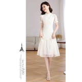 チャイナドレス レトロ風ワンピース 異素材切り替え 半袖 パフ袖 | WITCH | 詳細画像17 