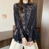 ネイビー | フラワージャガードシアーシャツ | WITCH