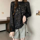 ブラック | 花柄ジャガード ブラウス透け感シアー 長袖  | WITCH