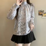 グレー | 花柄ジャガード ブラウス透け感シアー 長袖  | WITCH