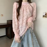 ピンク | 花柄ジャガード ブラウス透け感シアー 長袖  | WITCH