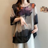 アートプリントが特徴のラウンドネック半袖シフォントップ | WITCH | 詳細画像16