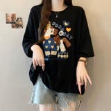 ブラック | かわいいプリント半袖カジュアルTシャツ | WITCH