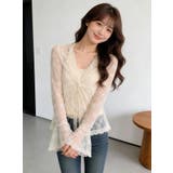 カップ付きレース花柄デザインフロントツイスト長袖トップ | WITCH | 詳細画像11