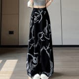 ブラック | ニュアンスロープ柄ゆったりとしたシルエットのワイドパンツ | WITCH