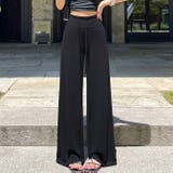 ブラック | 夏薄手ドロストハイウエストワイドパンツ | WITCH
