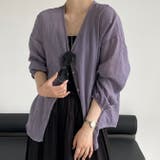 パープル | 薄手透け感綿麻混シアーシャツカーディガン | WITCH
