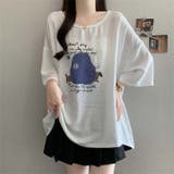 ホワイト | 洋梨と犬のイラストゆったり半袖Tシャツ | WITCH