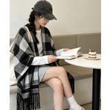 モノトーンのチェック柄ポンチョ・大判ストール | WITCH | 詳細画像3 
