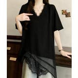 ブラック | アシンメトリー裾レースTシャツ | WITCH