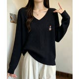 ブラック | Vネックのケーブル編みニットプルオーバー | WITCH