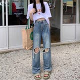 ブルー | セミワイド クラッシュ デニムパンツ ボトムス 春 夏 新作 | WITCH