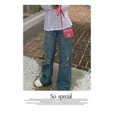夏新作 マタニティパンツ デニム ワイドパンツ ハイウエスト ダメージ加 | WITCH | 詳細画像13