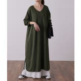 カーキ | ワンピース ロングワンピース レディース ロング Vネック 大きいサイズ 長袖 | HUG.U