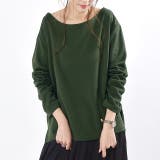 モスグリーン | トップス レディース ボートネック ロングTシャツ ロング Tシャツ カットソ | HUG.U