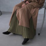 プリーツオリーブ | スカート ロング プリーツ シフォン レース ペチコート インナー レイヤー | HUG.U