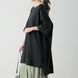 ブラック | Tシャツ レディース 半袖 無地 綿 カットソー ビッグシルエット Uネック | HUG.U