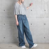 デニムブルー | デニム レディース パンツ ワイドパンツ ストレート ジーンズ デニムワイドパ | HUG.U