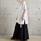 ホワイト | Tシャツ トップス レディース カットソー チュニック 半袖 アシメ アシンメ | HUG.U
