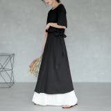 ブラック | ワンピース レディース ロングワンピース ロング 半袖 丸首 ウエストリボン | HUG.U