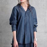 デニムブルー | シャツ デニム デニムシャツ レディース トップス カットソー ハーフボタン | HUG.U