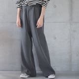 グレー | パンツ タックパンツ ワイドパンツ レディース フレア きれいめ ウエストゴム | HUG.U