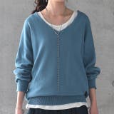 アクアブルー | ニット トップス レディース Vネック 大きいサイズ 無地 シンプル 綿100 | HUG.U