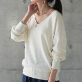 アイボリー | ニット トップス レディース Vネック 大きいサイズ 無地 シンプル 綿100 | HUG.U