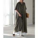 オリーブ | ワンピース レディース シャツワンピース バンドカラー ロングワンピース | HUG.U