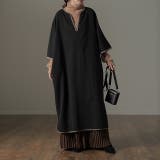 ブラック | ワンピース レディース 長袖 ワンピ ロング ドルマン ロングワンピース パイ | HUG.U