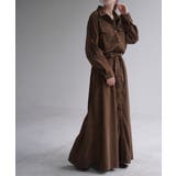 コーデュロイ生地ブラウン(トール丈) | ワンピース レディース 長袖 ロングワンピース シャツワンピース マキシワンピ | HUG.U