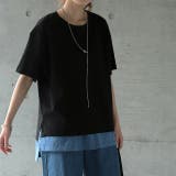 ブラック | トップス レディース リブ カットソー Tシャツ 半袖 スリット レイヤード | HUG.U