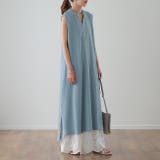 アクアブルー | ワンピース レディース ロングワンピース キーネック ノースリーブ ワッフル | HUG.U
