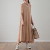ベージュ | ワンピース レディース ロングワンピース キーネック ノースリーブ ワッフル | HUG.U