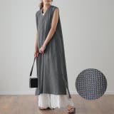メランジグレー | ワンピース レディース ロングワンピース キーネック ノースリーブ ワッフル | HUG.U