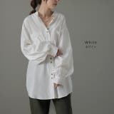 シャツ レディース ノーカラー トップス サテン ブラウス ロング 光沢 | HUG.U | 詳細画像14 