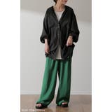 シャツ レディース ノーカラー トップス サテン ブラウス ロング 光沢 | HUG.U | 詳細画像3 