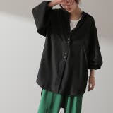 ブラック | シャツ レディース ノーカラー トップス サテン ブラウス ロング 光沢 | HUG.U