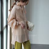 ピンクベージュ | シャツ レディース ノーカラー トップス サテン ブラウス ロング 光沢 | HUG.U