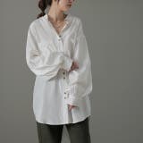 ホワイト | シャツ レディース ノーカラー トップス サテン ブラウス ロング 光沢 | HUG.U