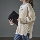 アイボリーベージュ | ニット レディース Vネック トップス セーター 黒 無地 長袖 リブ ドロッ | HUG.U