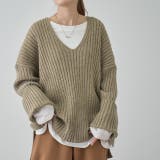 オーツブラウン | ニット レディース Vネック トップス セーター 黒 無地 長袖 リブ ドロッ | HUG.U