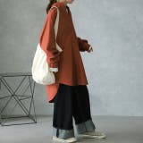 バーガンディ | トップス ロングシャツ ナチュラル ブラウス ノーカラー ロング チュニック | HUG.U