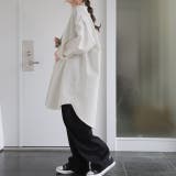 アイボリーホワイト | トップス ロングシャツ ナチュラル ブラウス ノーカラー ロング チュニック | HUG.U