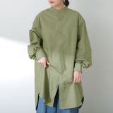 オリーブ | トップス ロングシャツ ナチュラル ブラウス ノーカラー ロング チュニック | HUG.U
